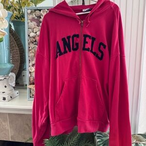 Angels Baseball Zipper Red Sweatshirt Hoodie XL